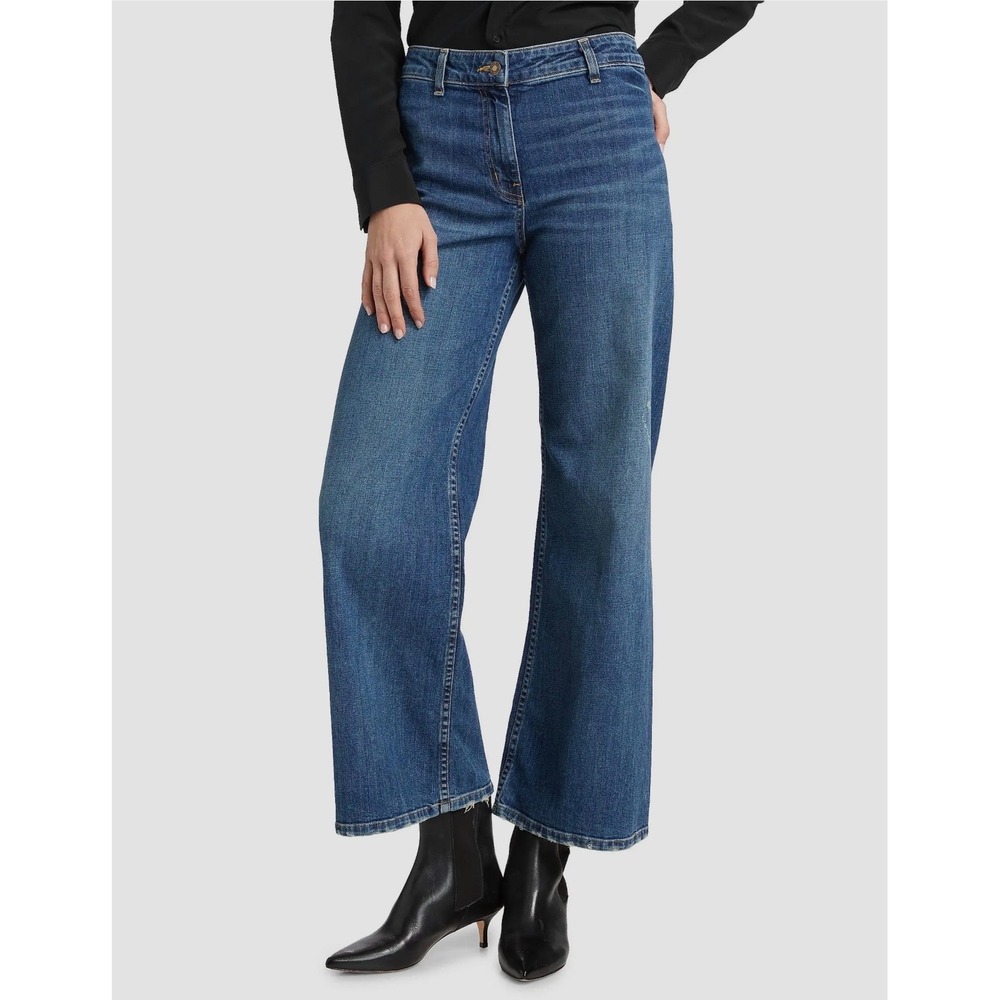 Nili Lotan Megan Jeans Classic Wash Wide Leg Distressed Hem Retro 27 ($440)